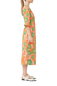 Printed crepe V-neck dress - Vibrant Orange