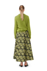 Jupe longue de tailleur de fleurs en jacquard - Lemon Zest