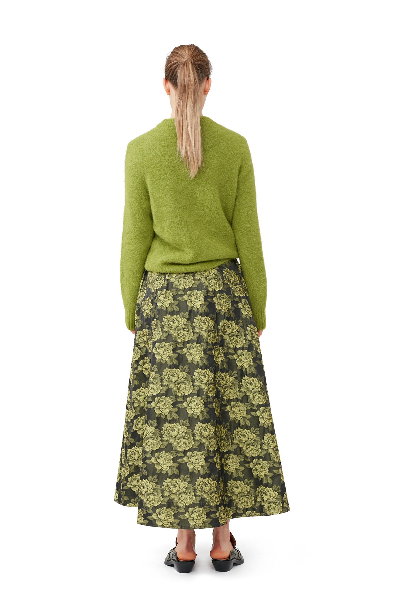 Jupe longue de tailleur de fleurs en jacquard - Lemon Zest