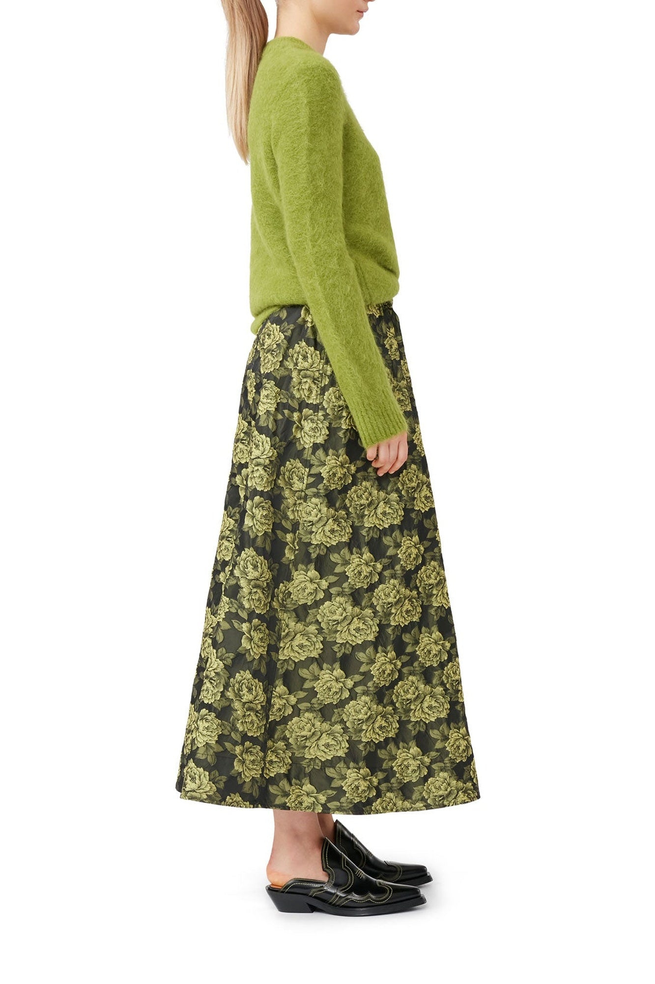 Jupe longue de tailleur de fleurs en jacquard - Lemon Zest