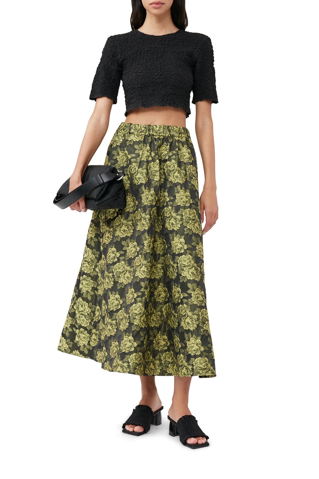 Jupe longue de tailleur de fleurs en jacquard - Lemon Zest