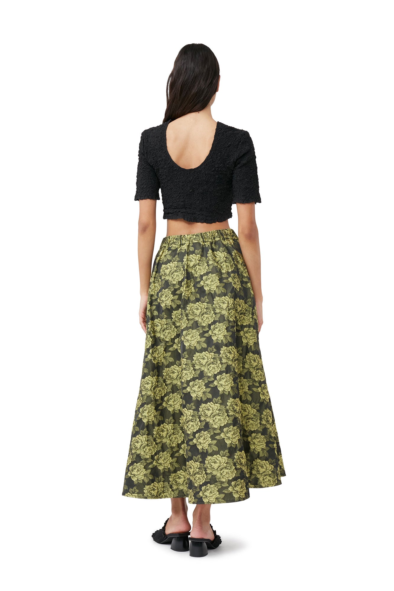 Jupe longue de tailleur de fleurs en jacquard - Lemon Zest