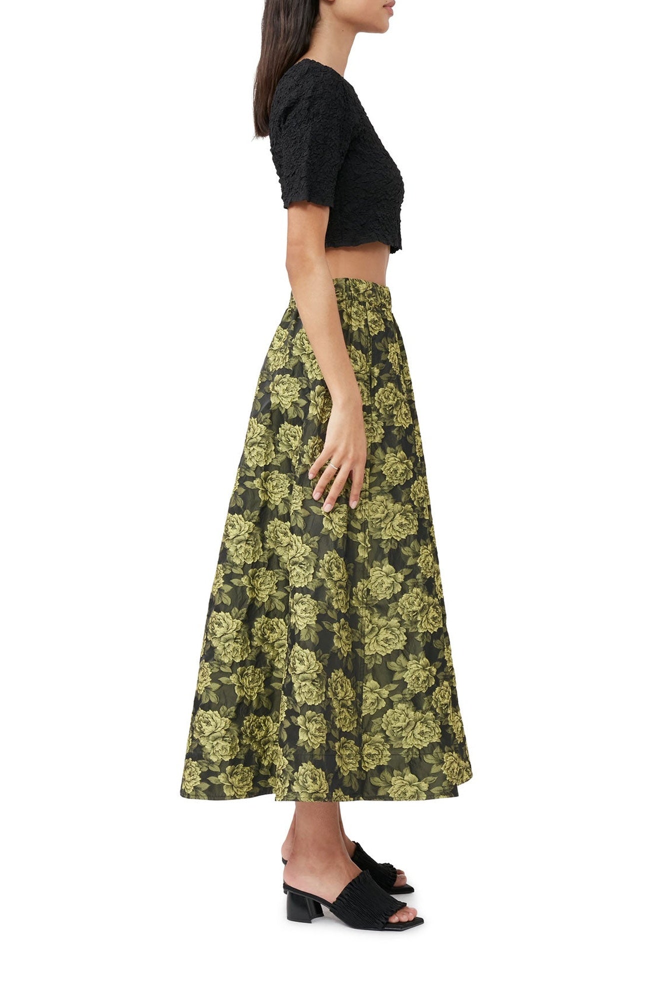 Jupe longue de tailleur de fleurs en jacquard - Lemon Zest