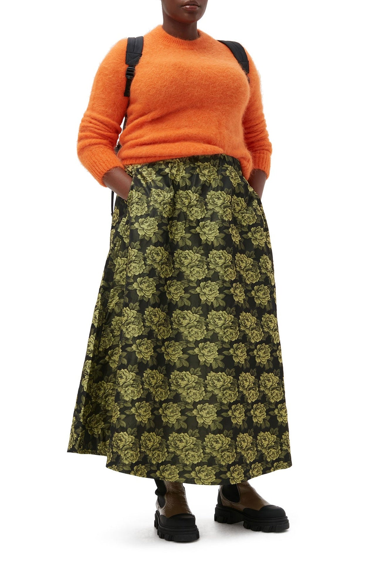Floral jacquard long skirt - Lemon Zest