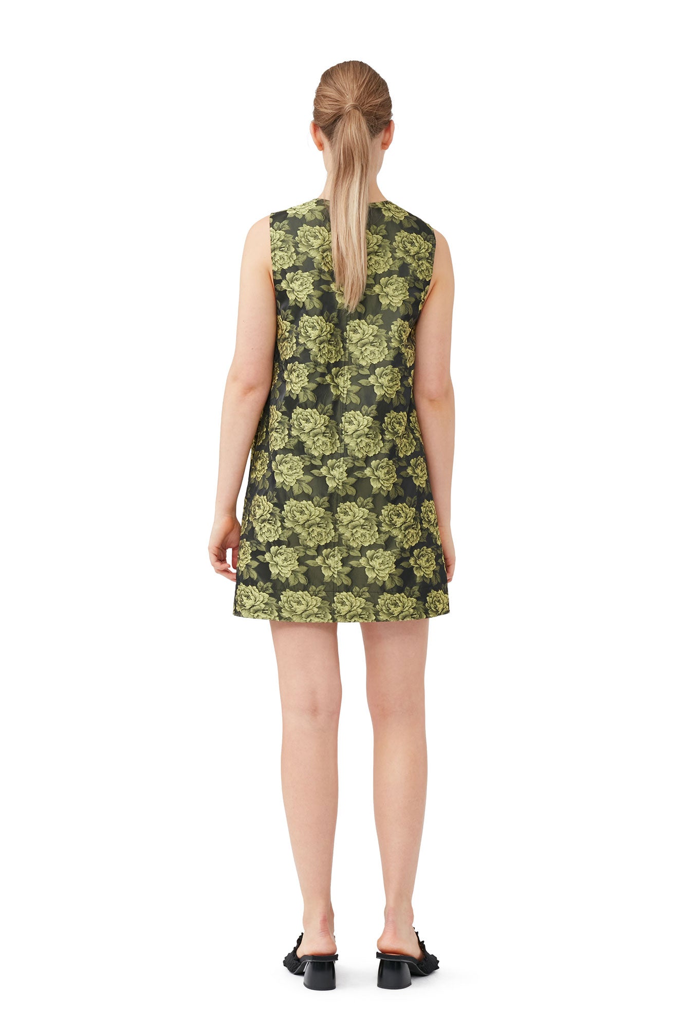Robe courte de tailleur de fleurs en jacquard - Lemon Zest