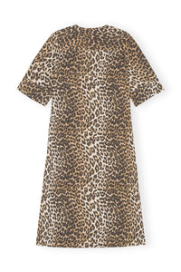 Loose-fit midi dress in printed cotton - Leopard Almond Milk