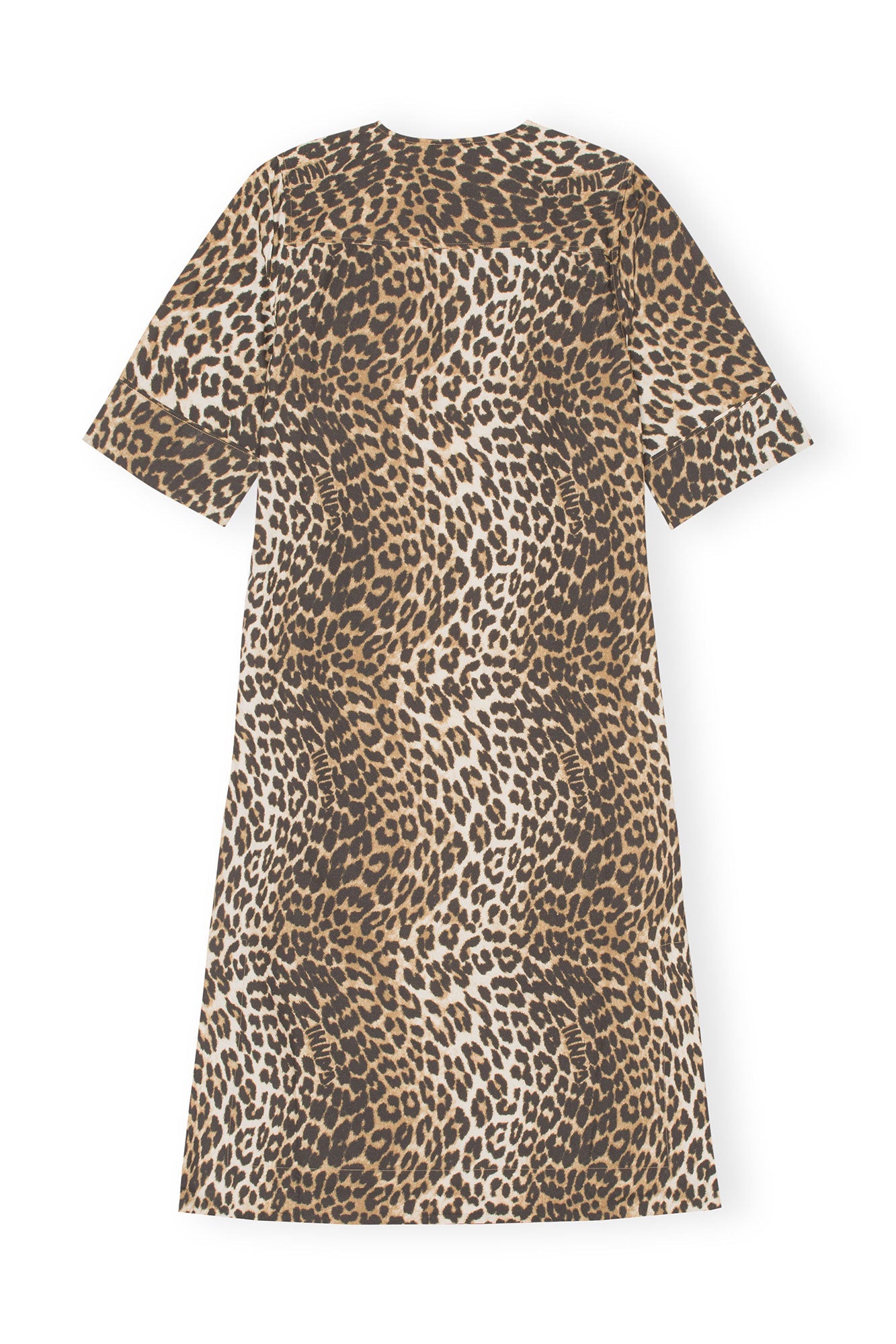 Loose-fit midi dress in printed cotton - Leopard Almond Milk