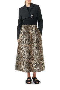 Long elastic skirt with animal print - Leopard Almond Milk