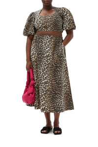 Long elastic skirt with animal print - Leopard Almond Milk