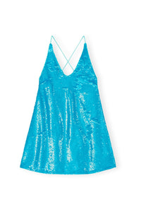 Robe courte à bretelles et sequins - Blue Curacao