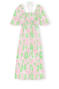 Robe midi en georgette plissée à smocks - Pink Tulle