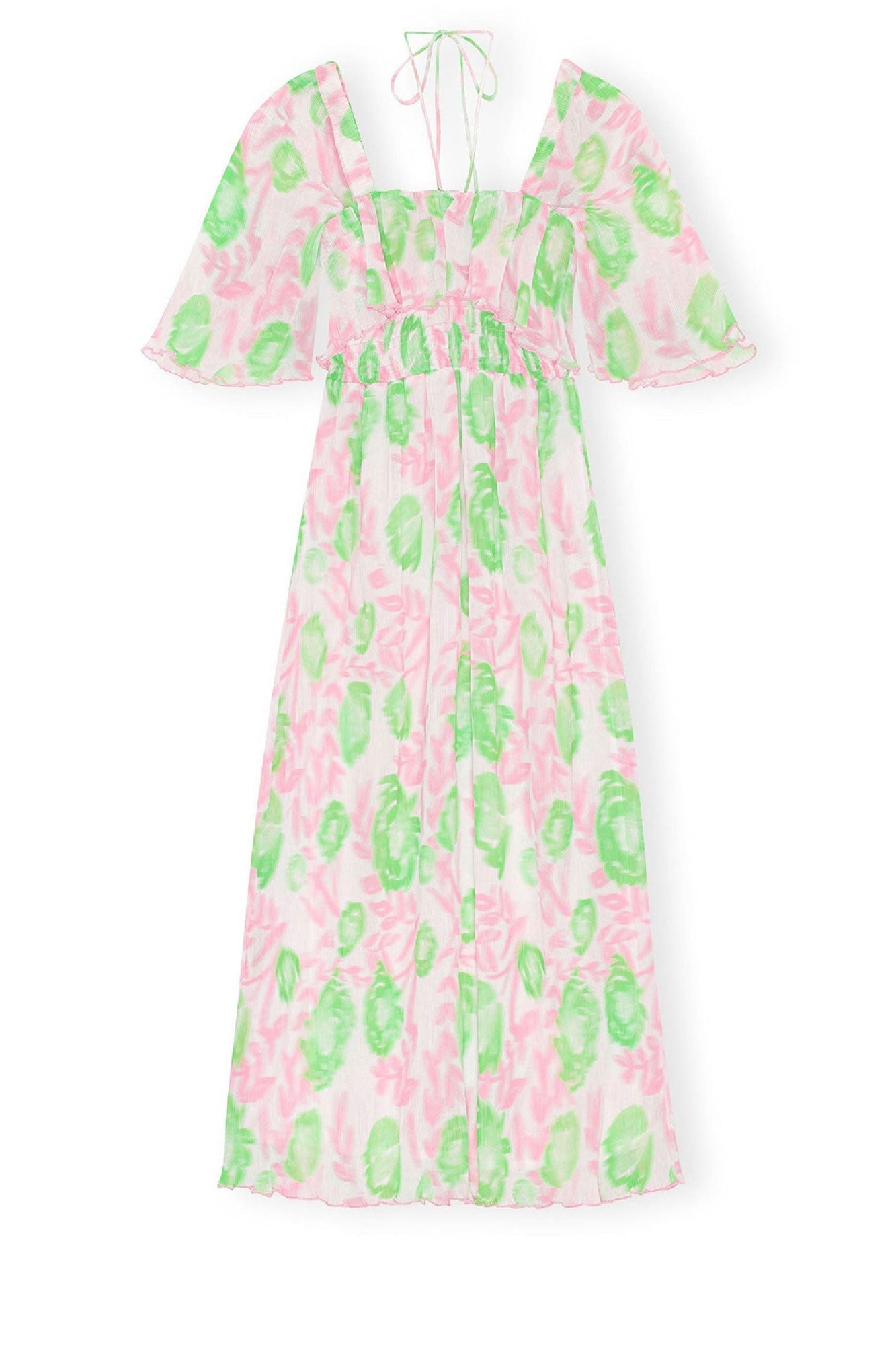 Robe midi en georgette plissée à smocks - Pink Tulle