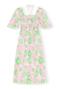 Robe midi en georgette plissée à smocks - Pink Tulle