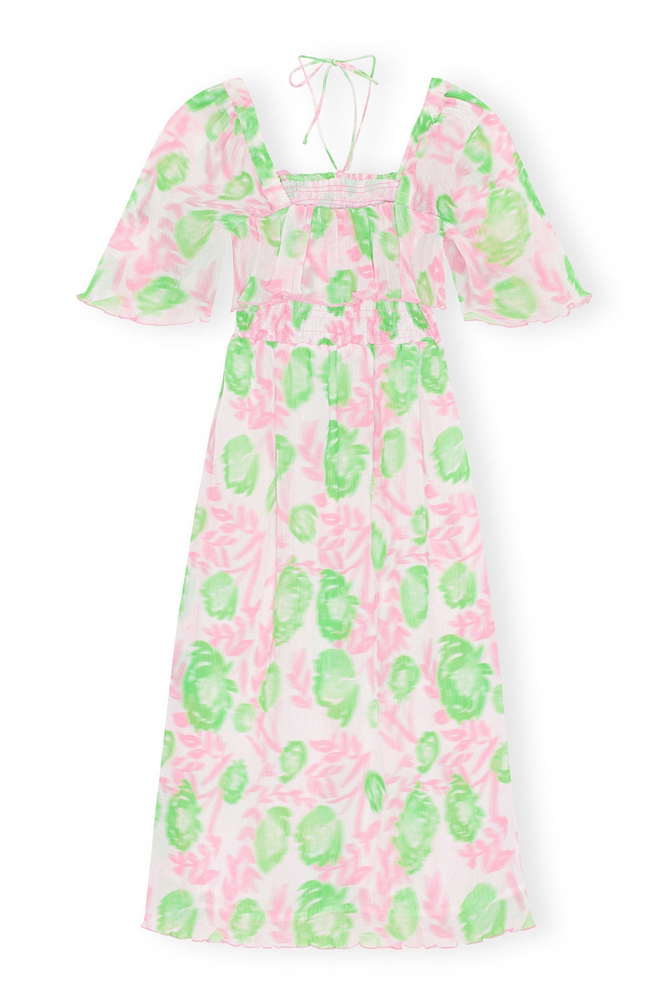 Robe midi en georgette plissée à smocks - Pink Tulle