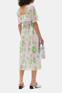 Robe midi en georgette plissée à smocks - Pink Tulle