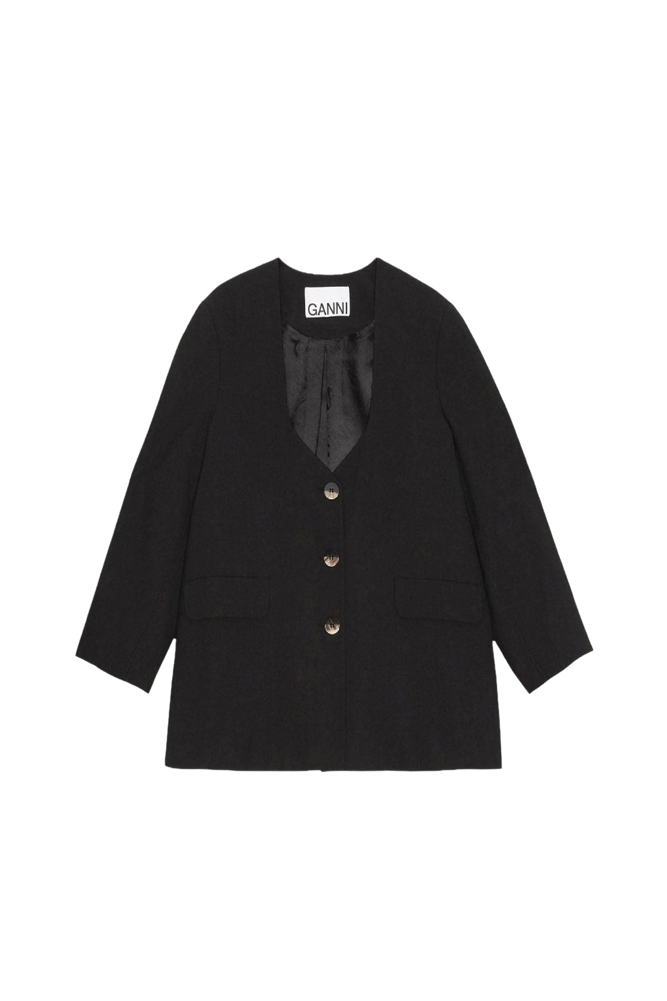Blazer oversize drapé en tissu mélangé - Black
