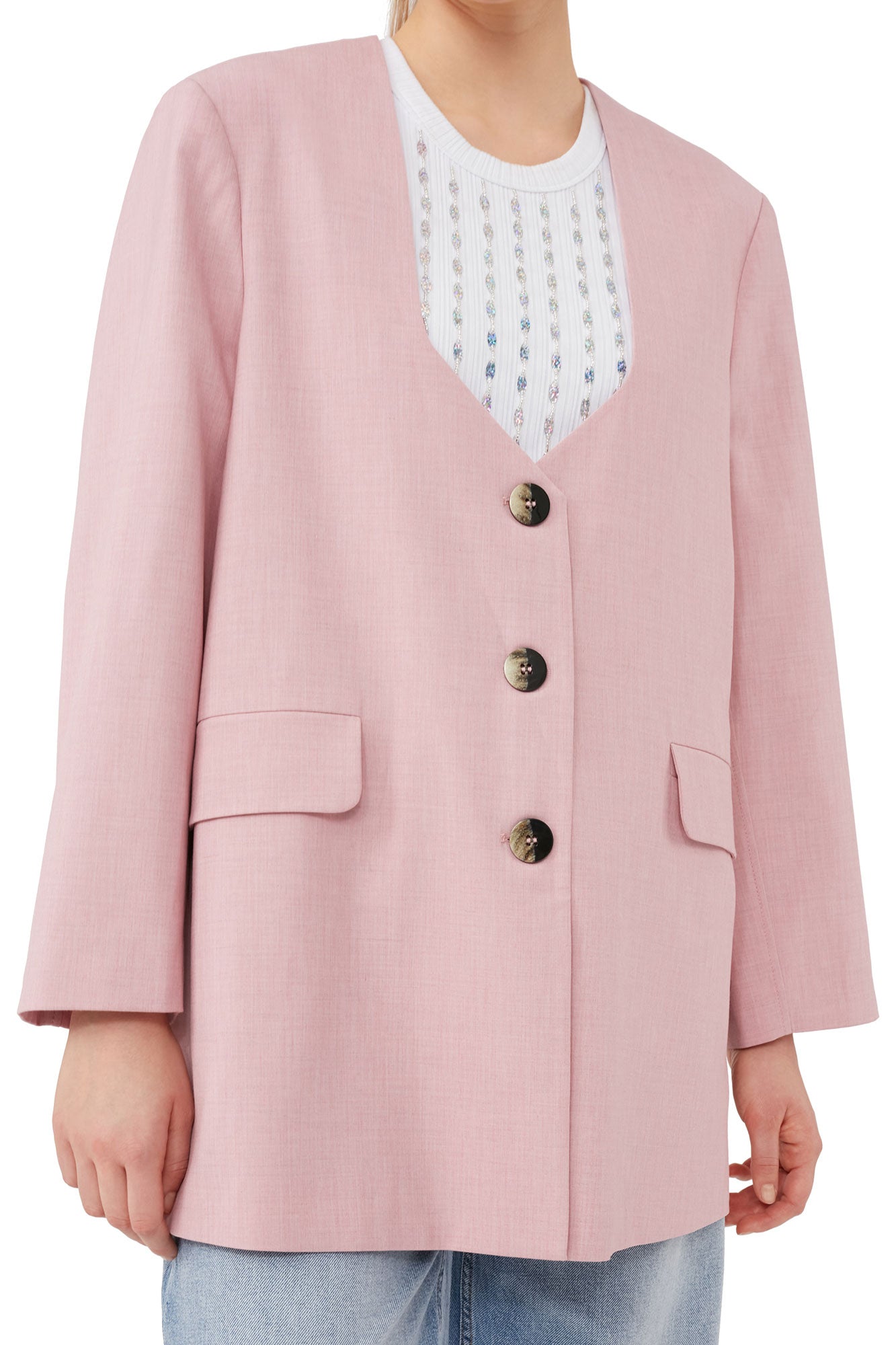 Blazer oversize drapé en tissu mélangé - Pink Tulle