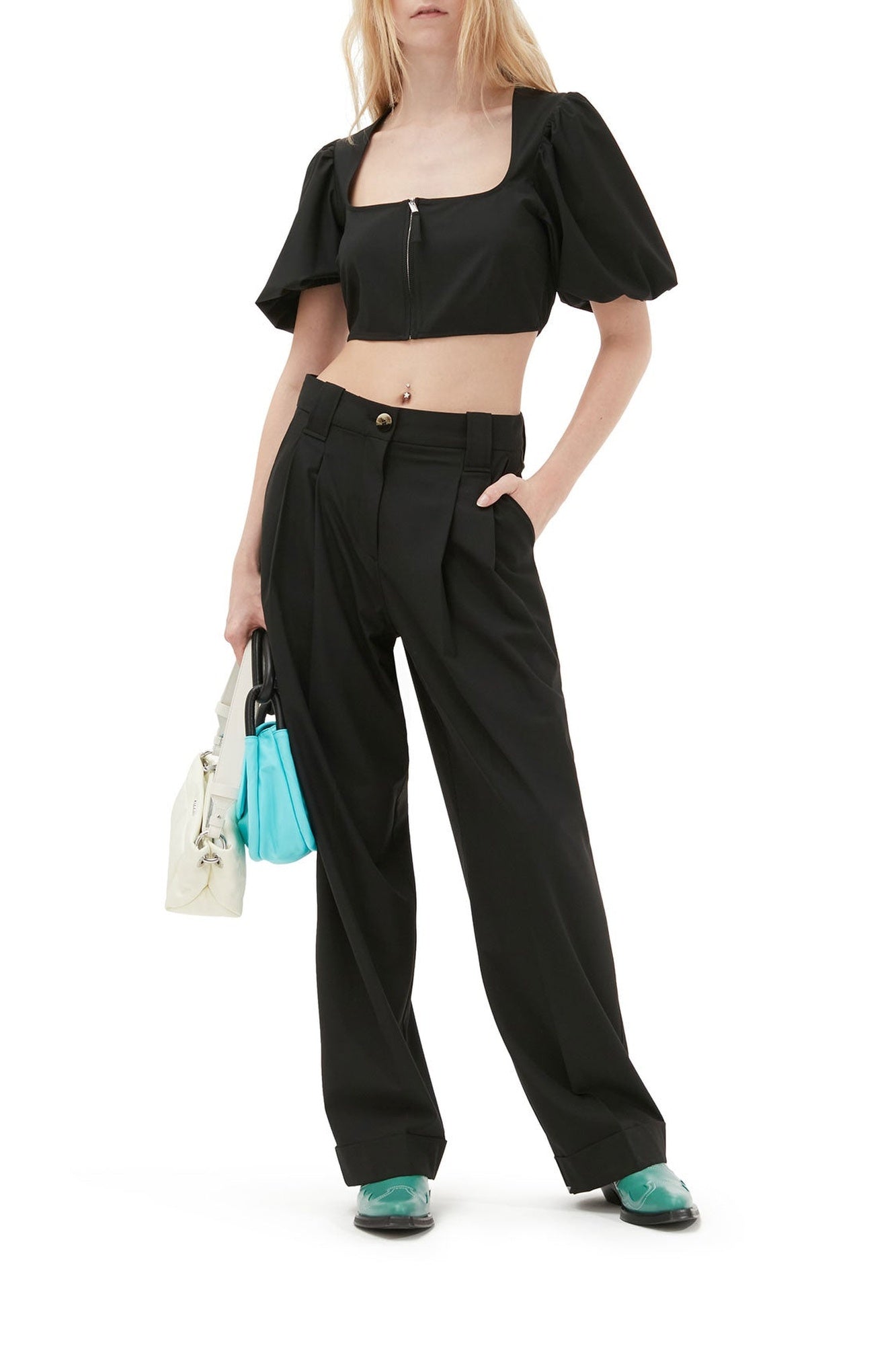 Blouse zippée fluide chiné - Black