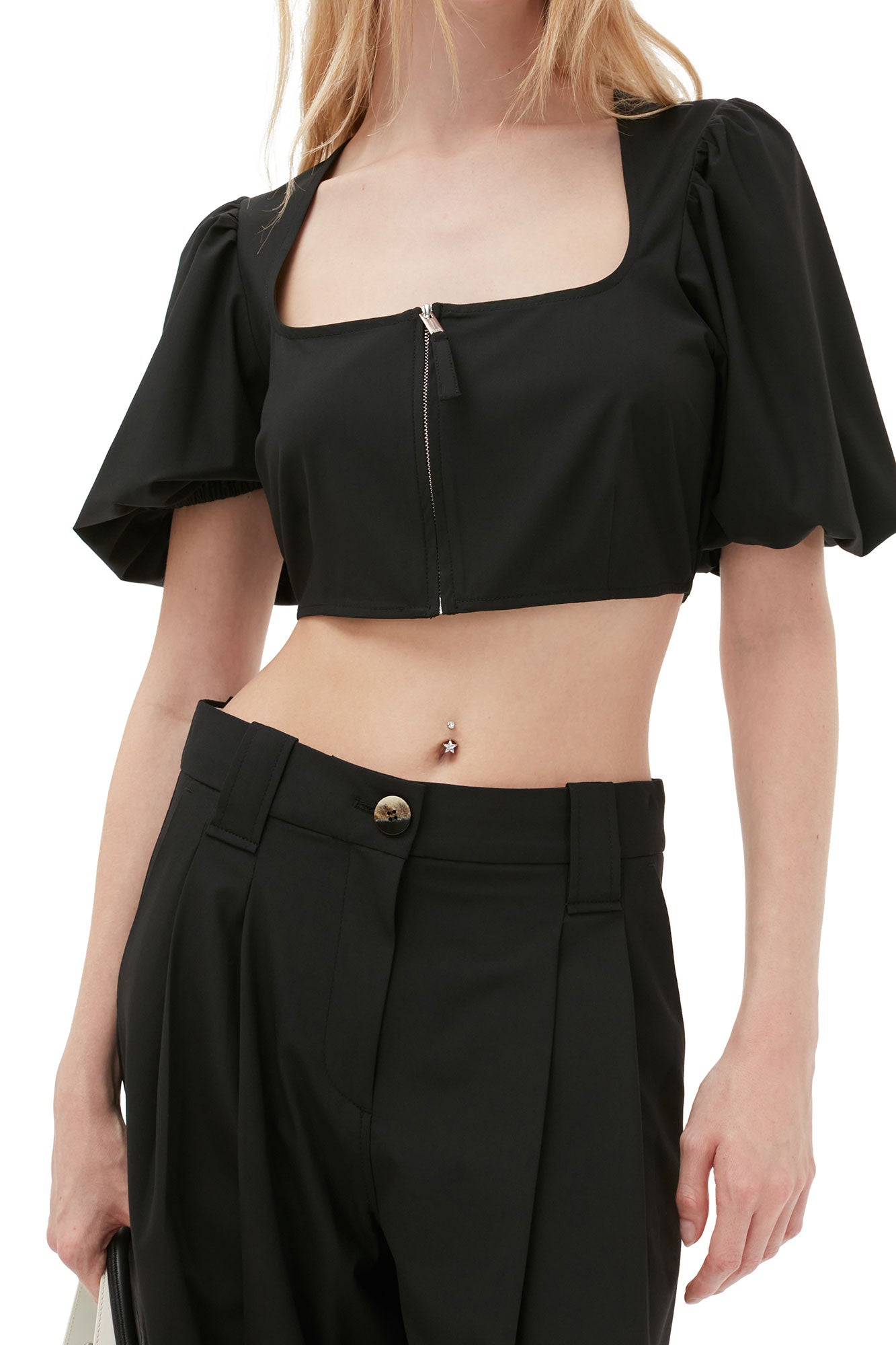 Blouse zippée fluide chiné - Black