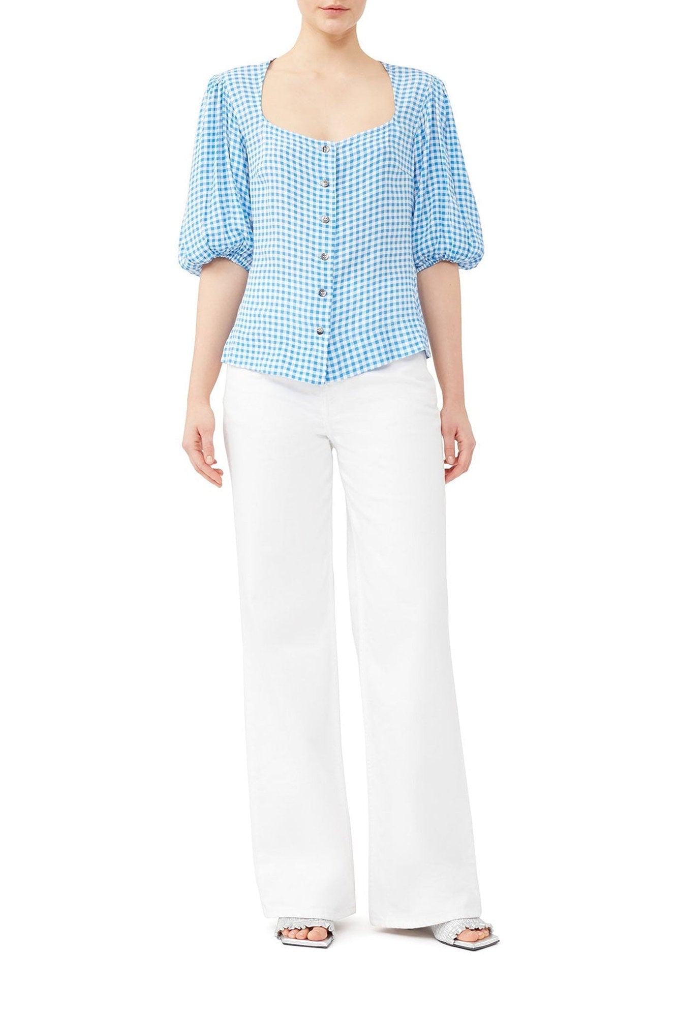 Crepe print button-down blouse - Strong Blue