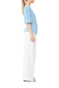 Crepe print button-down blouse - Strong Blue