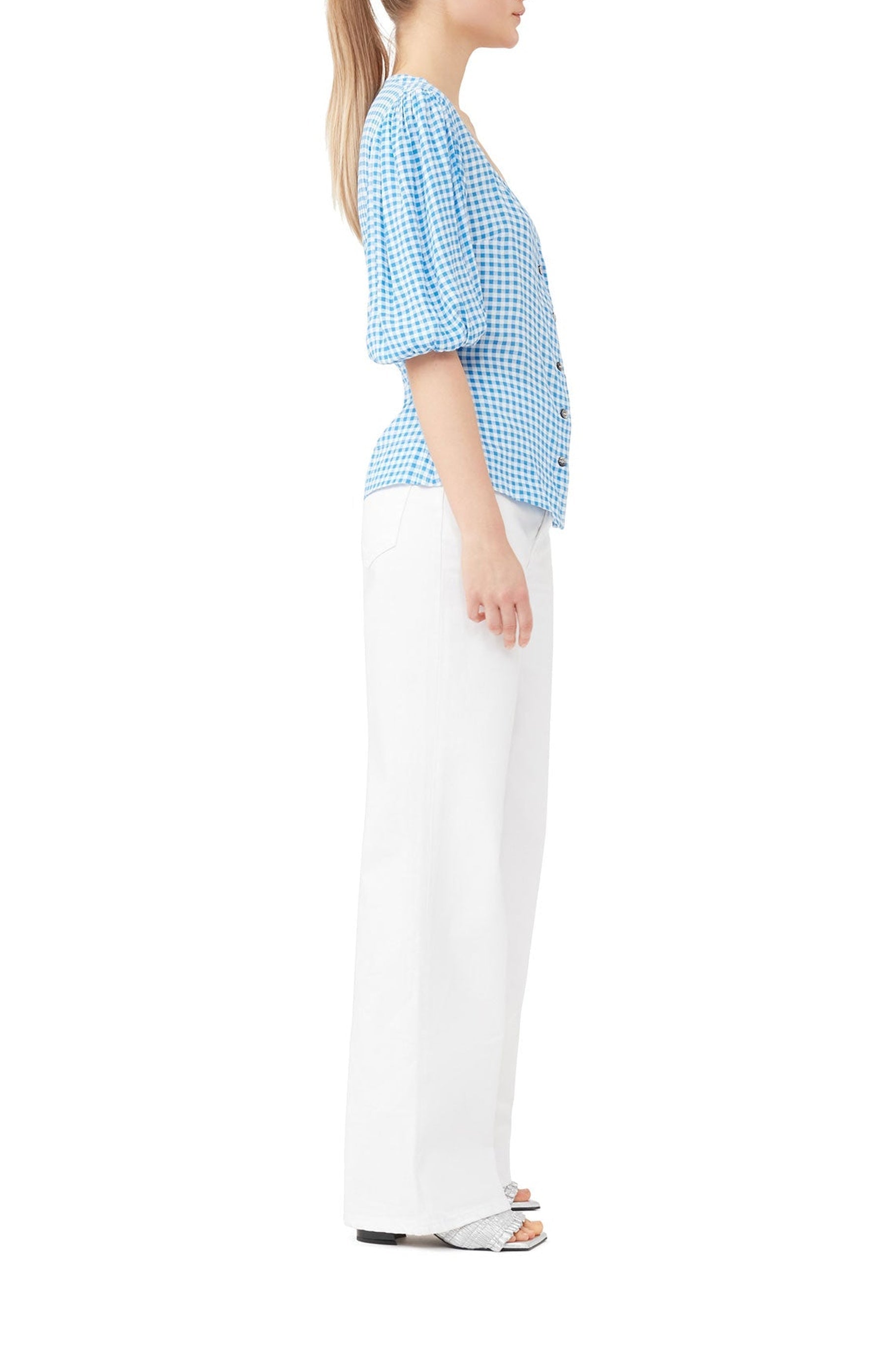 Crepe print button-down blouse - Strong Blue