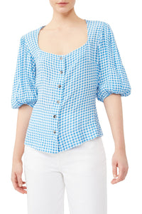 Crepe print button-down blouse - Strong Blue