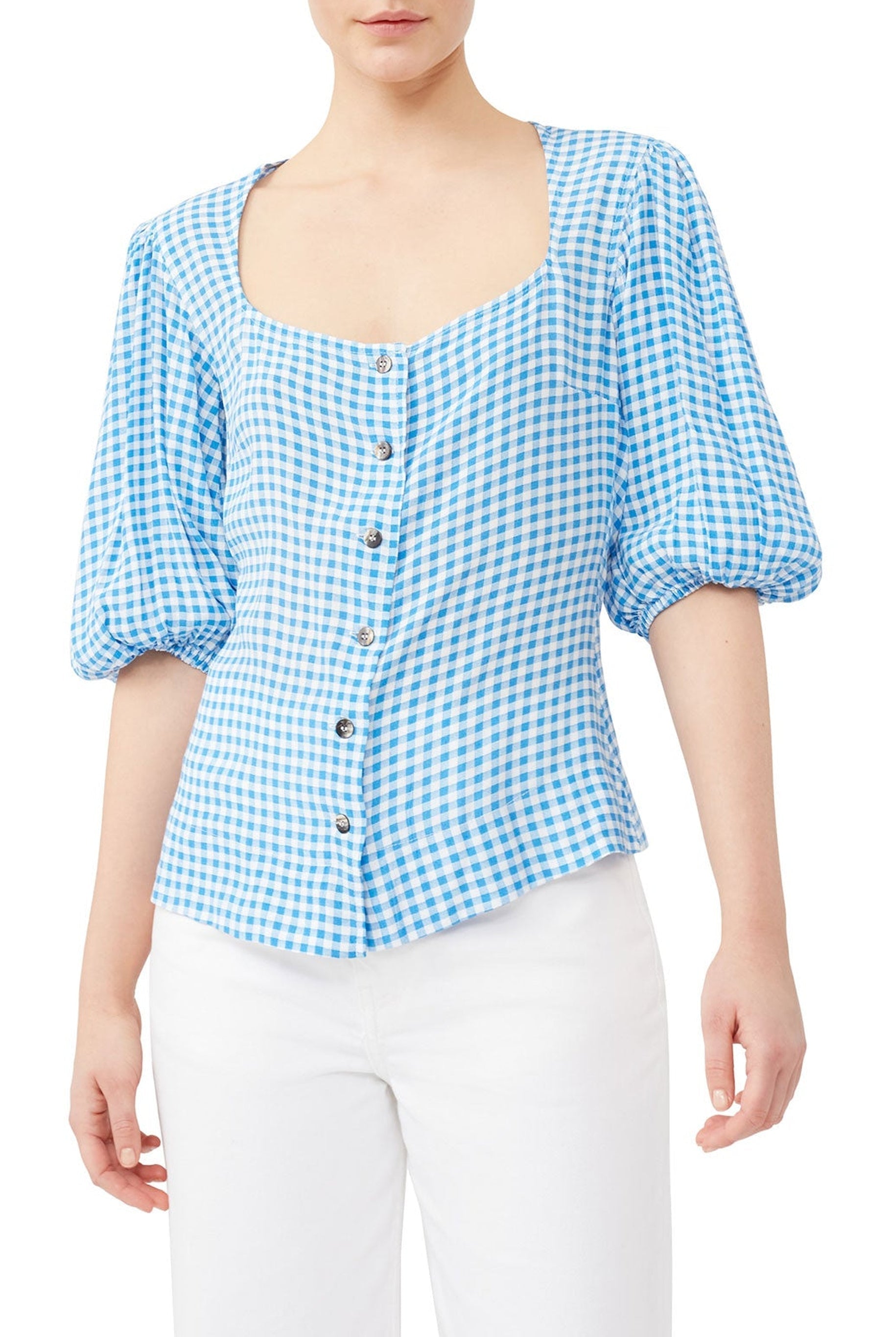 Crepe print button-down blouse - Strong Blue