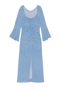 Robe midi froncée en crêpe imprimé - Strong Blue