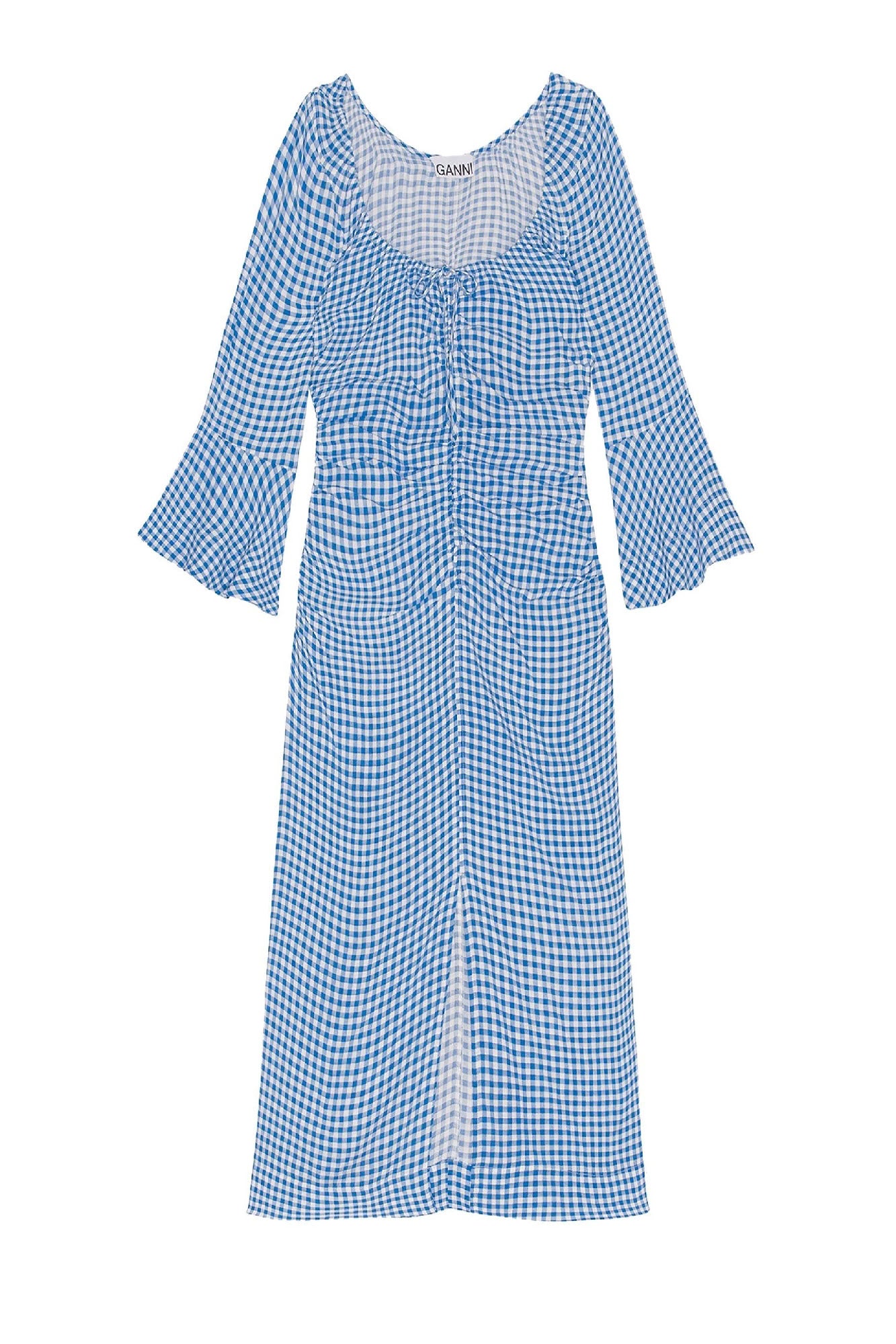 Robe midi froncée en crêpe imprimé - Strong Blue