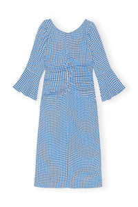 Robe midi froncée en crêpe imprimé - Strong Blue