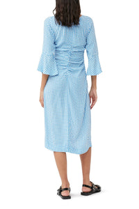 Robe midi froncée en crêpe imprimé - Strong Blue