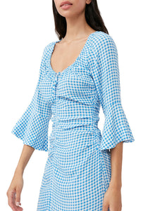 Robe midi froncée en crêpe imprimé - Strong Blue