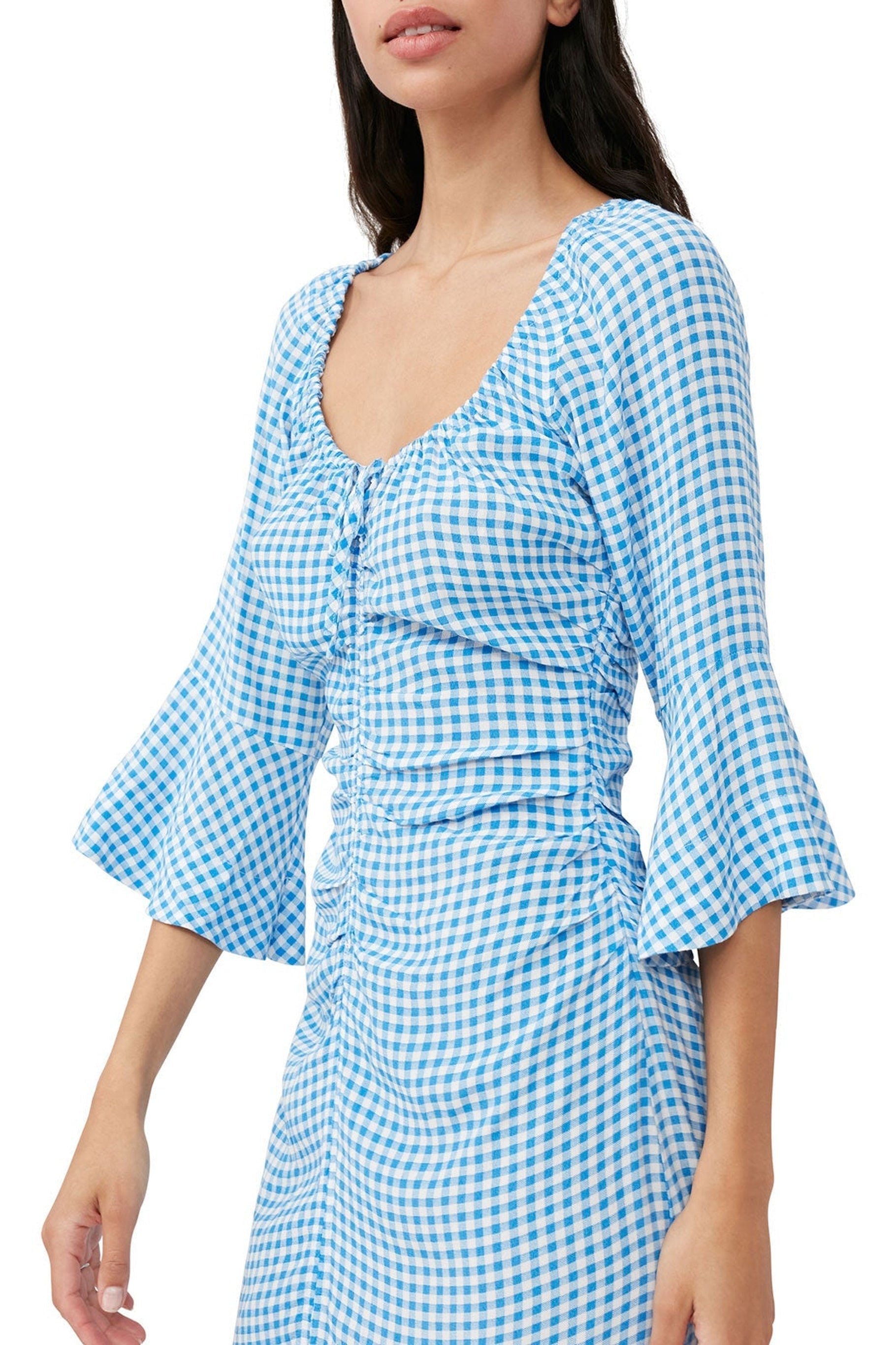 Robe midi froncée en crêpe imprimé - Strong Blue