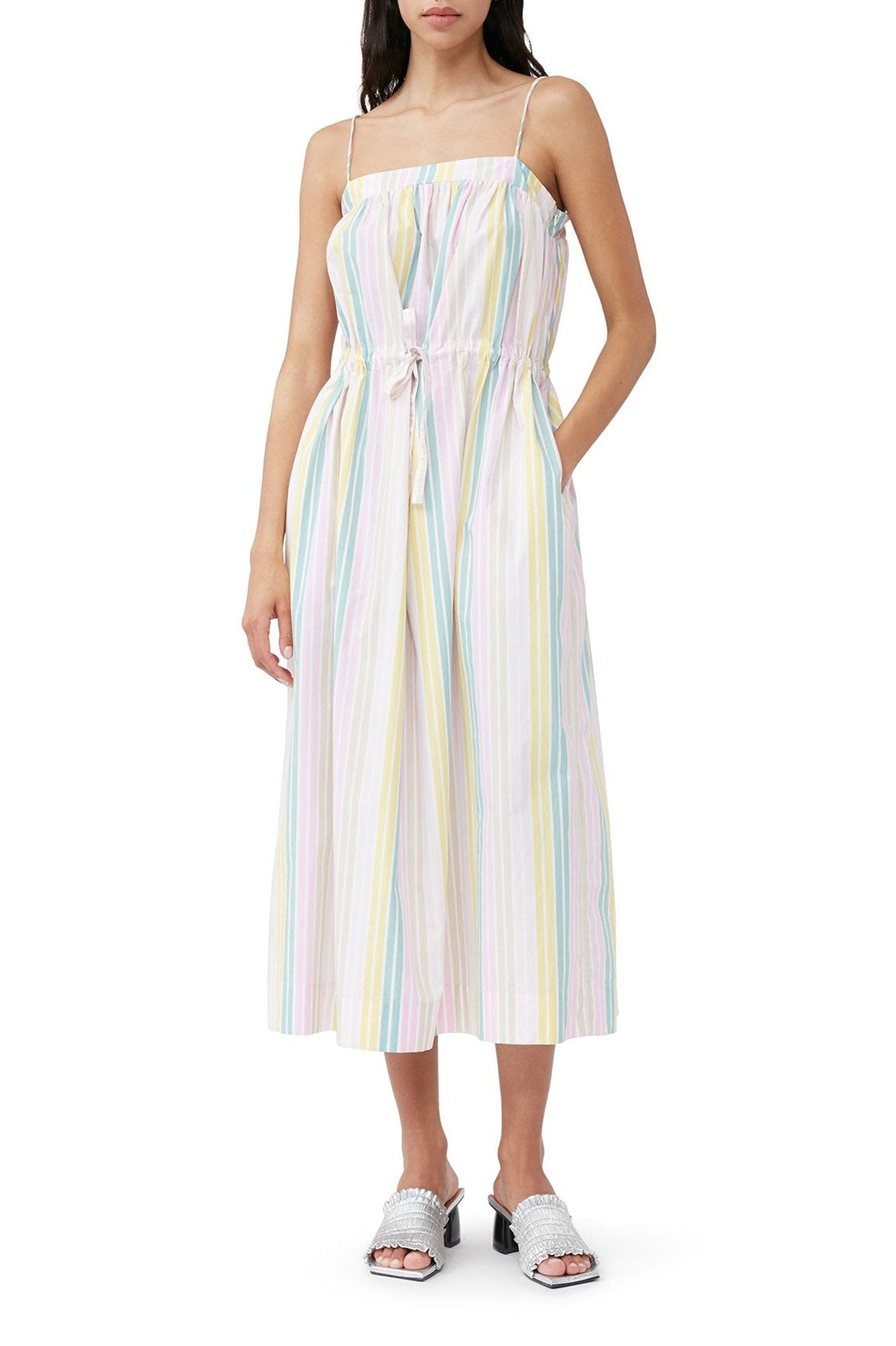 Robe longue à bretelles et rayures en coton - Multicolour