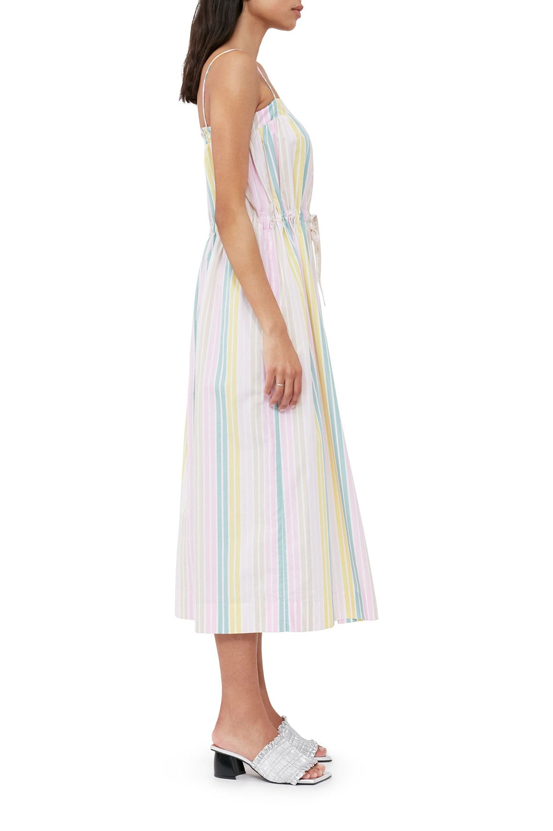 Robe longue à bretelles et rayures en coton - Multicolour