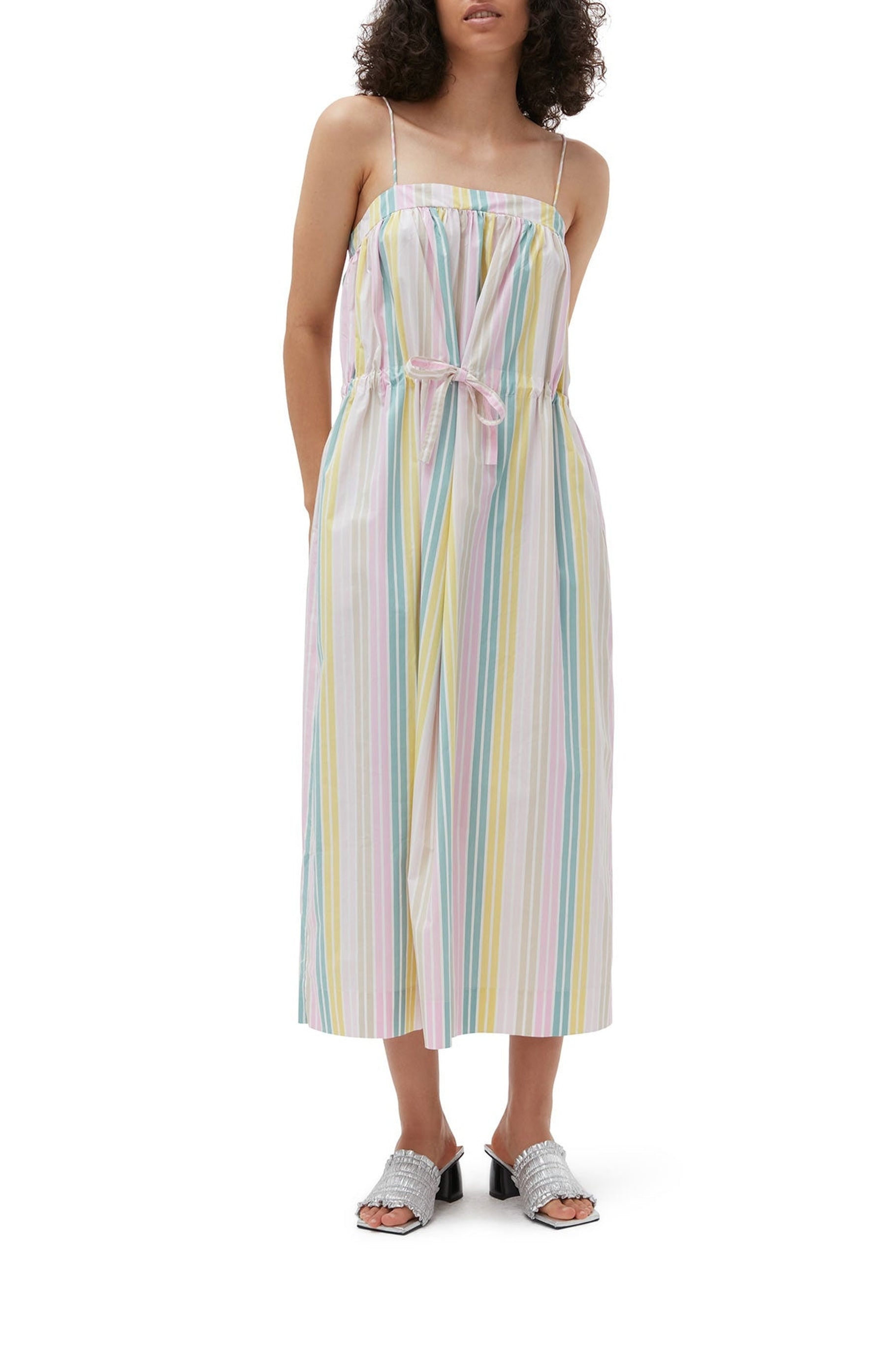 Robe longue à bretelles et rayures en coton - Multicolour