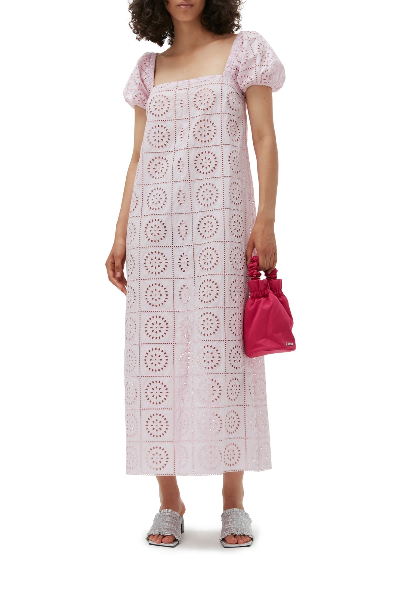 Robe midi en broderie anglaise - Pink Tulle