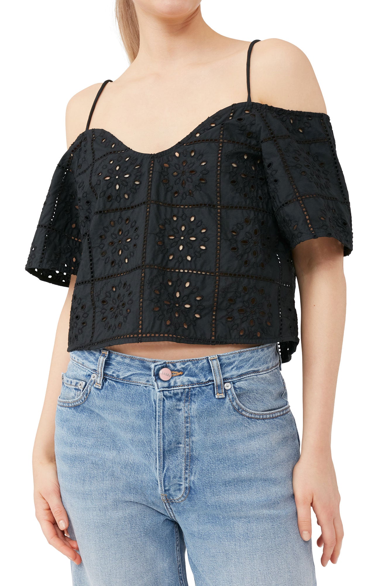 Top en broderie anglaise - Black