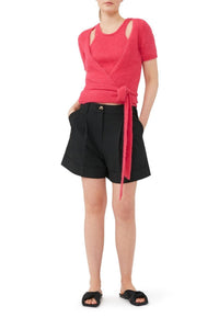 Short drapé en tissu mélangé - Black