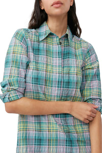 Robe chemise à carreaux en crêpe - Lagoon