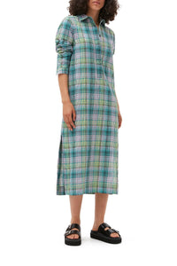 Robe chemise à carreaux en crêpe - Lagoon