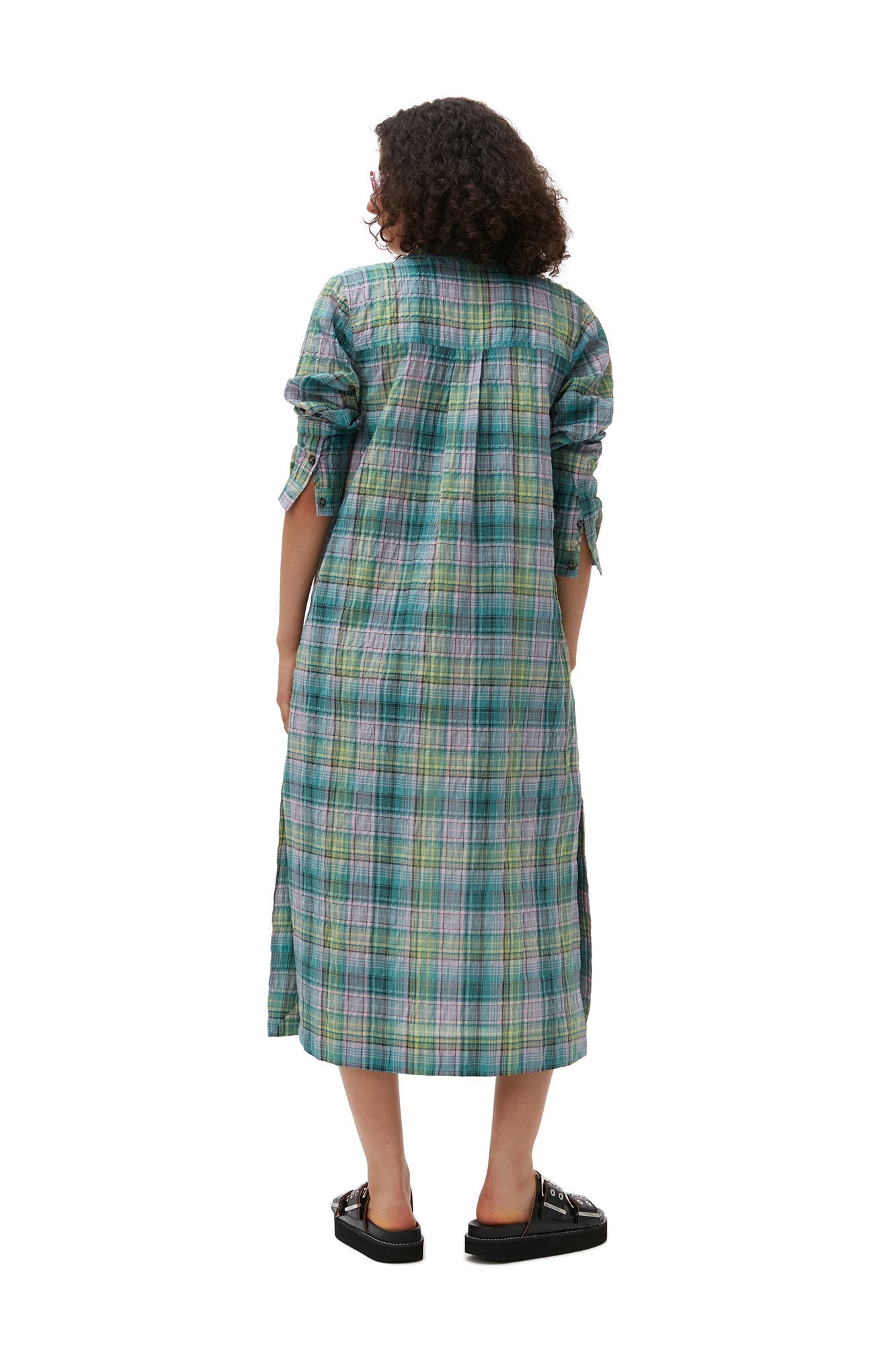Robe chemise à carreaux en crêpe - Lagoon