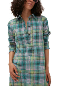 Robe chemise à carreaux en crêpe - Lagoon