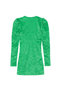 Fluid V-neck short dress in satin - Bright Green