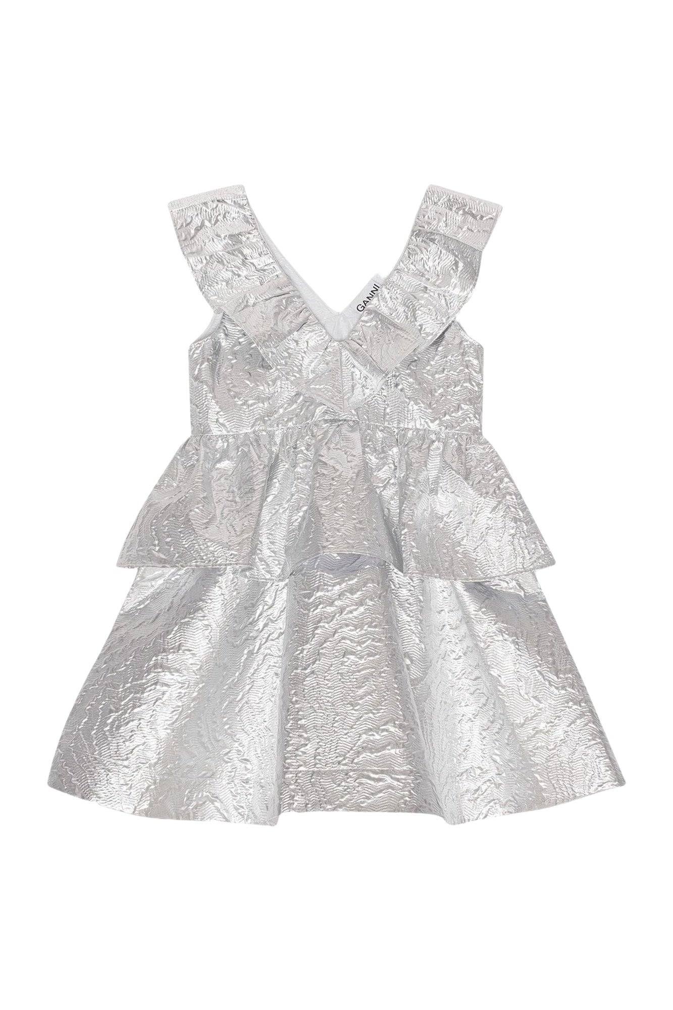Robe courte superposée en jacquard métallisé - Silver