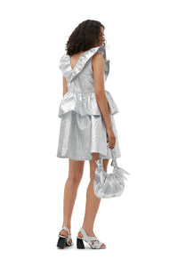 Robe courte superposée en jacquard métallisé - Silver