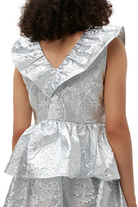 Robe courte superposée en jacquard métallisé - Silver