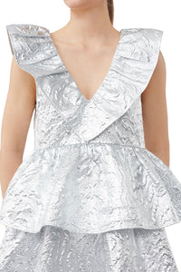 Robe courte superposée en jacquard métallisé - Silver