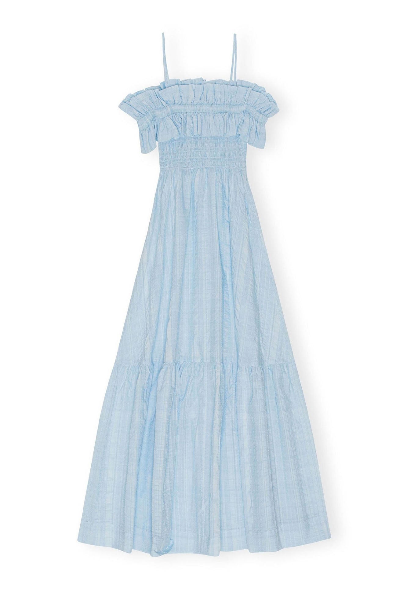 Crepe check smocked maxi dress - Ice Water